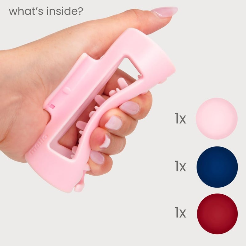 Mello The Original Hair Claw Clip Squishy Claw Clip Made in Korea Patent Pending 30021976 (Pink, Red, Blue, 3 Pack Medium) - Image 2
